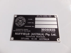 Australian BMC / Nuffield Chassis Identification Plate - 3 Window Type