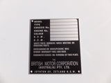Australian BMC / Nuffield Chassis Identification Plate - Suits Utes / Vans - Type 2